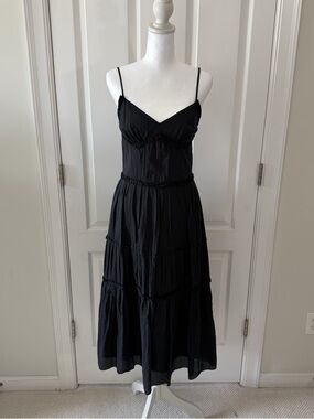 LOFT Black Spaghetti-Strap Cotton/Silk Tiered Maxi Dress